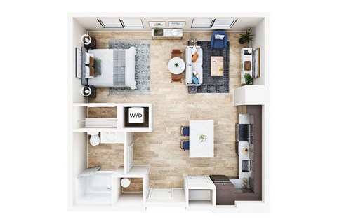 Floor plan for studio, 1 bath, 646 sqft